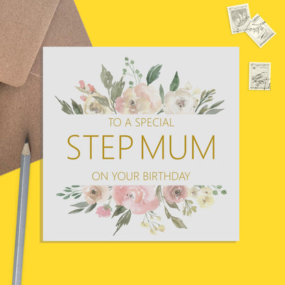 Step-Mum Birthday Card, Blush Floral Flowers - PMPrinted