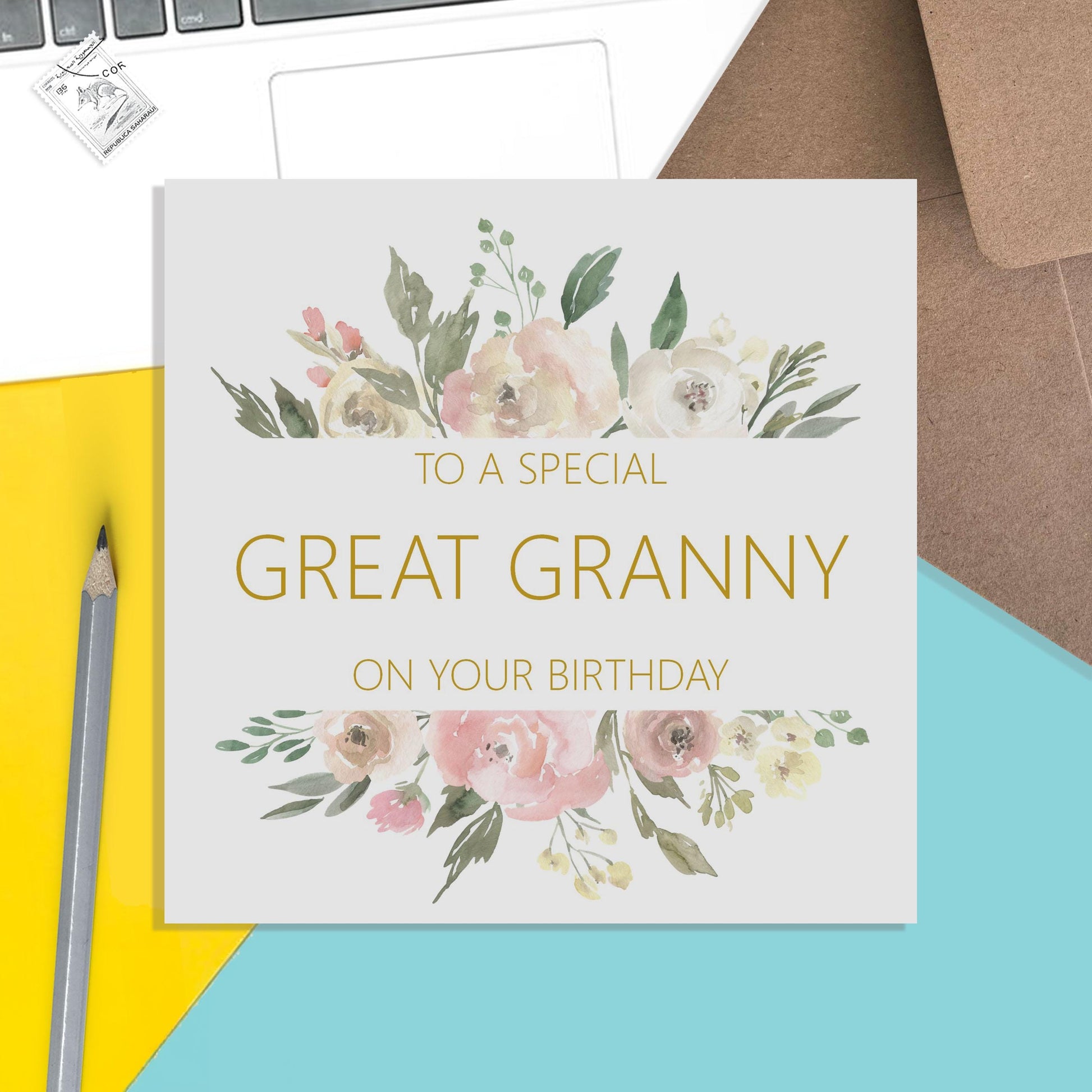 Great Granny Birthday Card, Blush Floral Flowers - PMPrinted