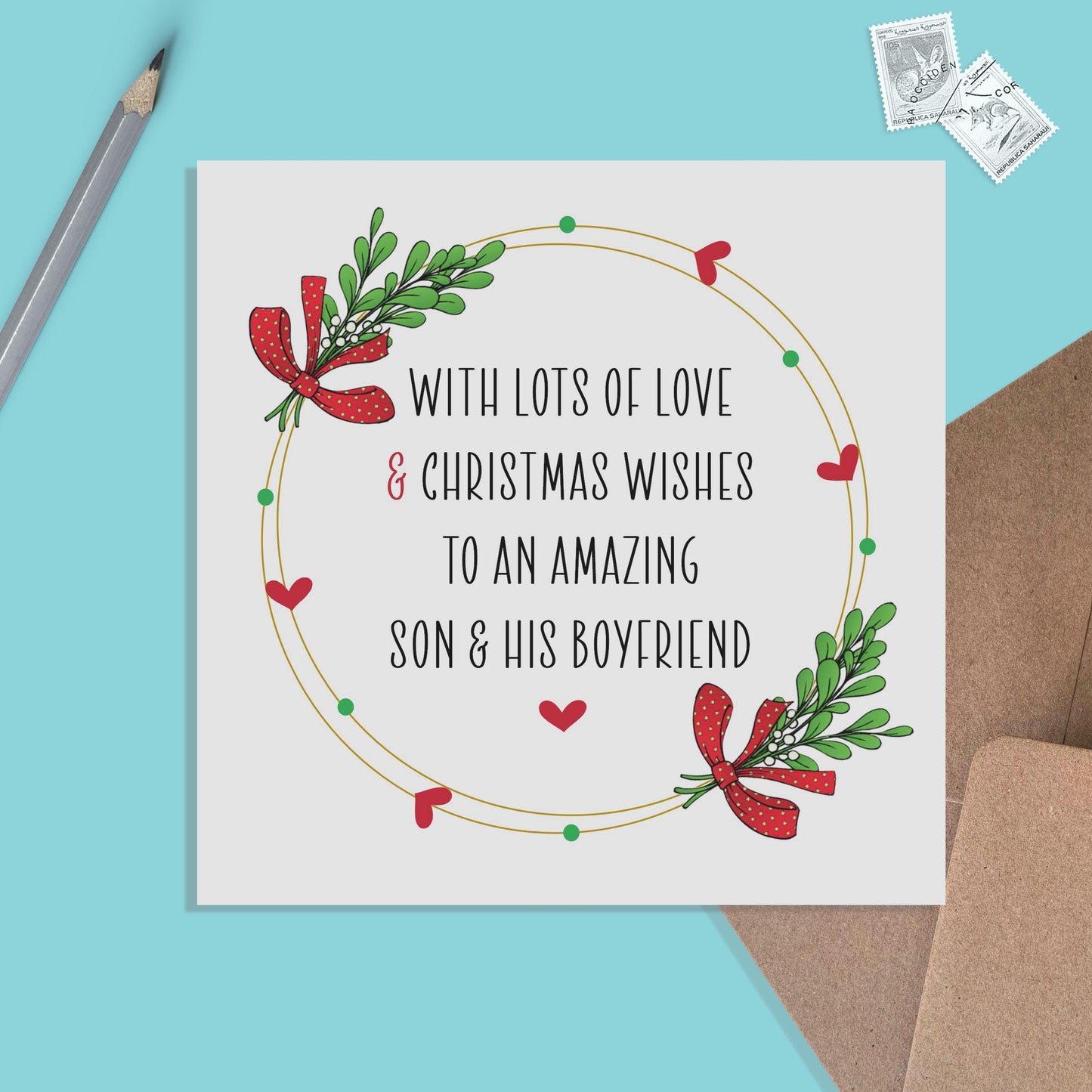 Son & His Boyfriend Christmas Card - Same Sex Couple Card From Parents, Lots Of Love And Christmas Wishes - PMPrinted