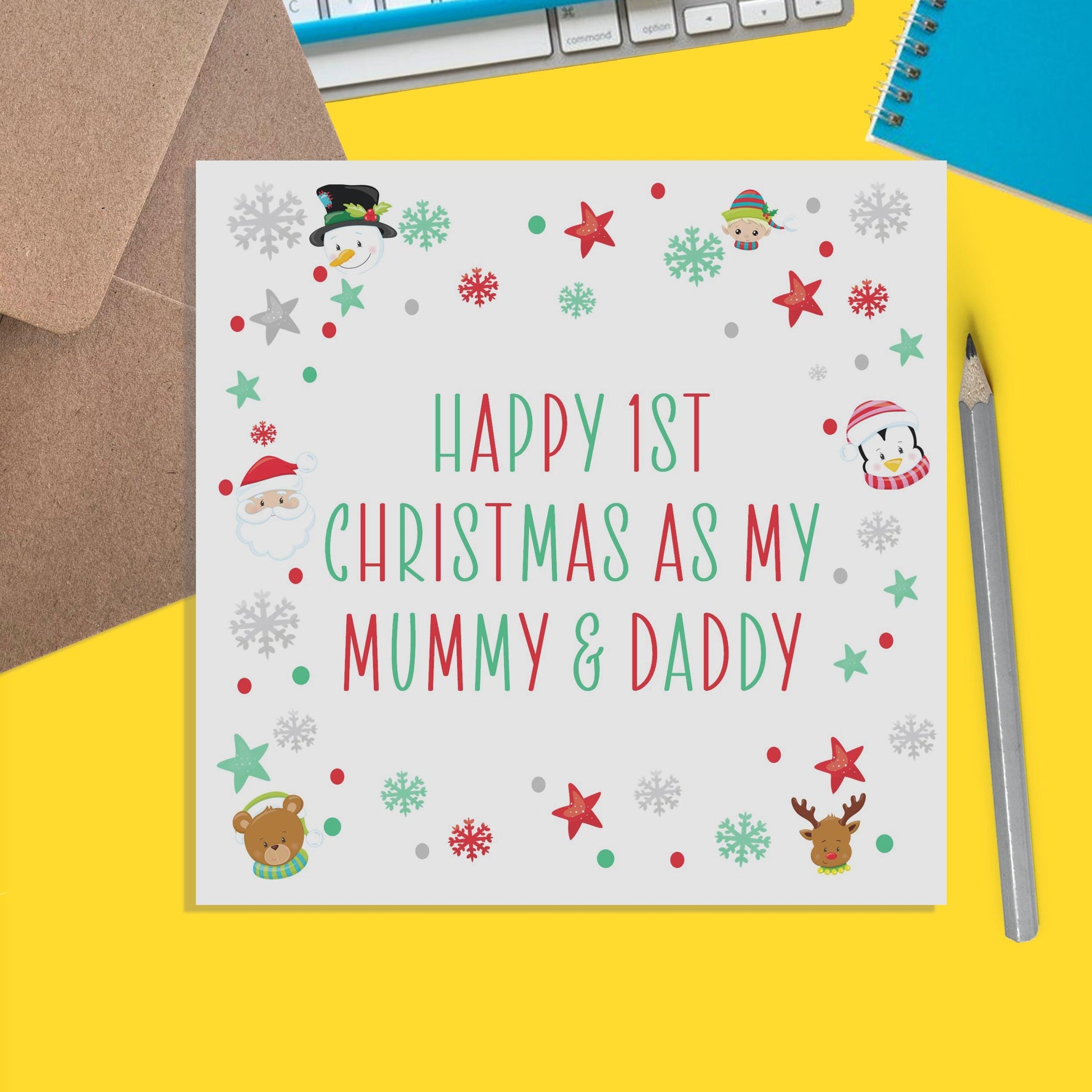 Colourful 1st Christmas As My Mummy & Daddy, Card From Newborn Son Or Daughter - PMPrinted