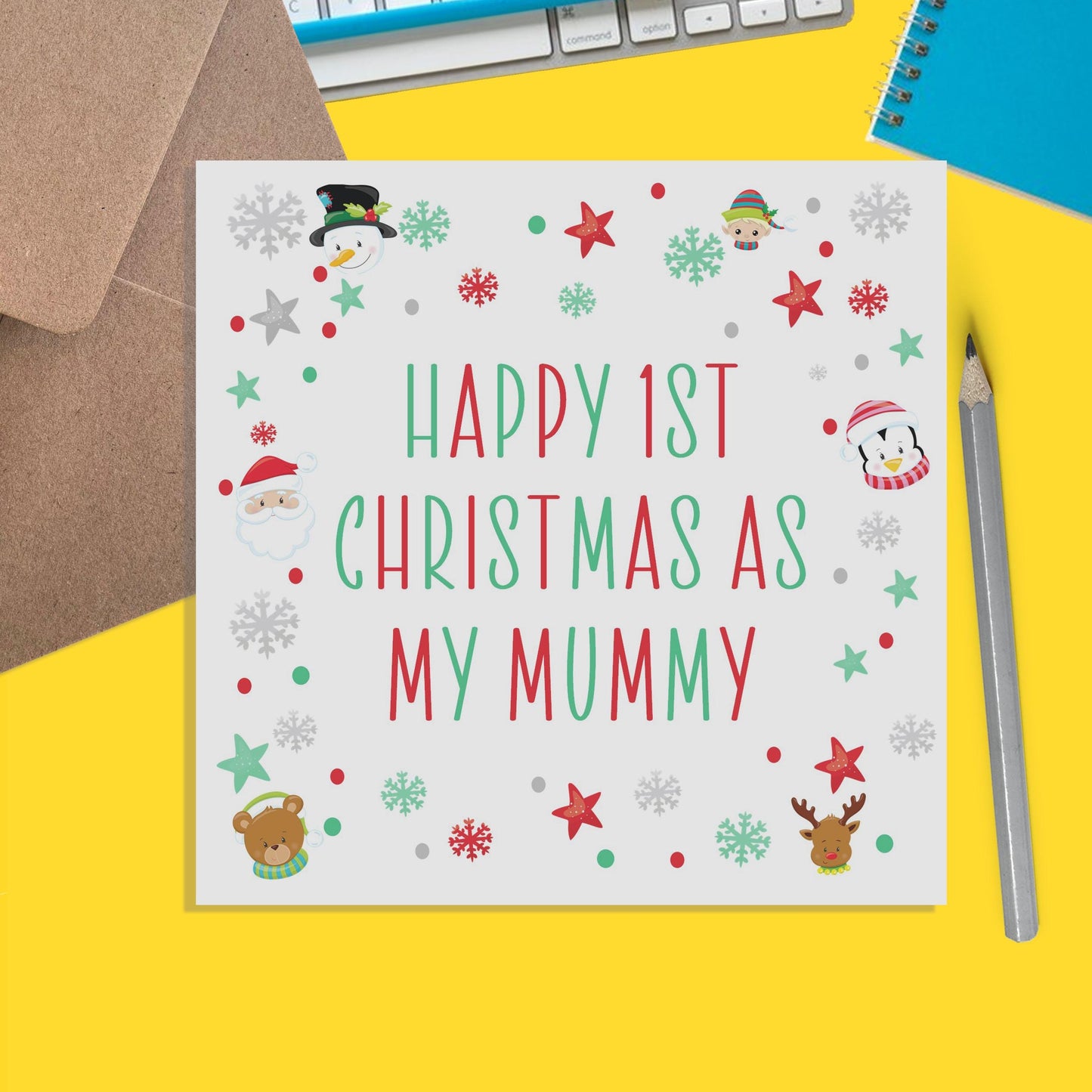 First Christmas As My Mummy, Colourful 1st Christmas Card From Son or Daughter - PMPrinted