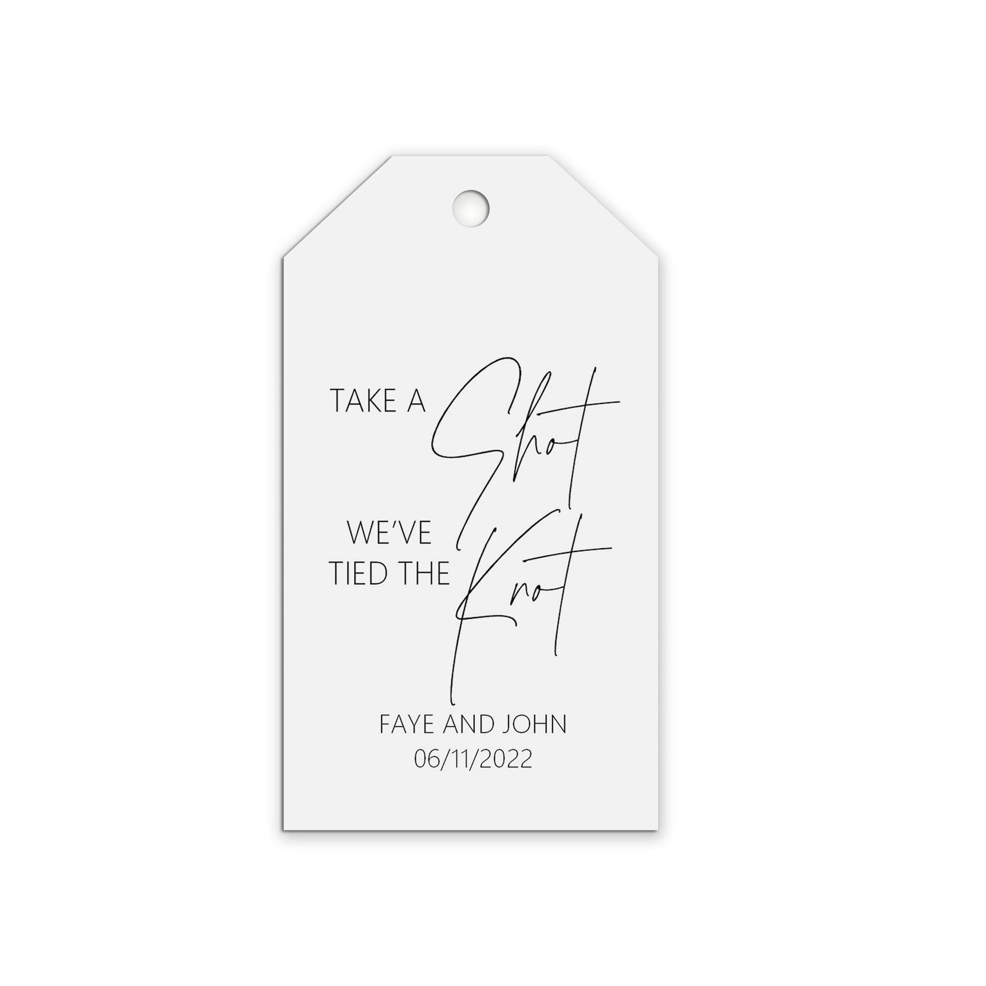 Take A Shot Wedding Gift Tags Personalised Black & White, Sold In Packs Of 10