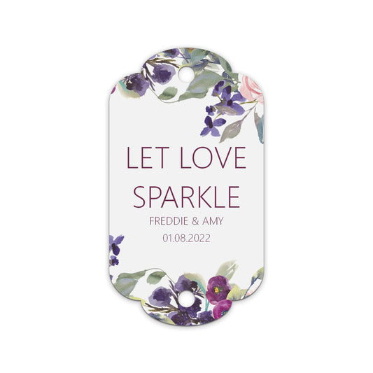 Sparklers Wedding Gift Tags, Purple Floral Personalised Pack Of 10