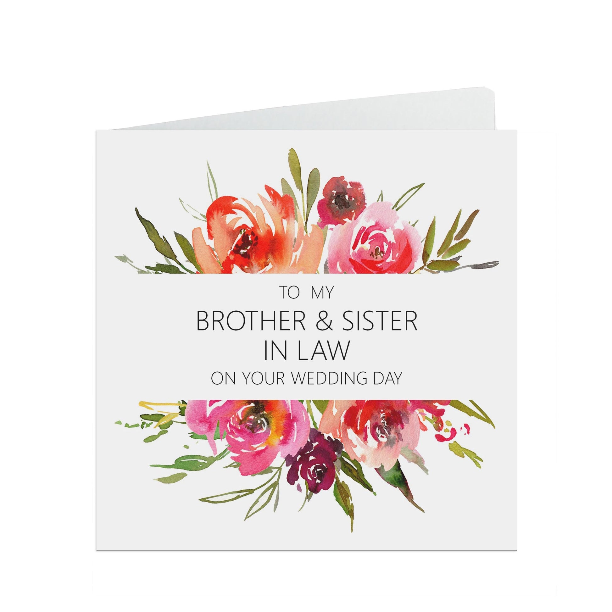 Red Floral Brother & Sister In Law On Your Wedding Day Card - 6x6 Inches With A Kraft Envelope