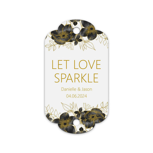 Sparkler Gift Tags, Let Love Sparkle Tags, Black & Gold Personalised Pack Of 10