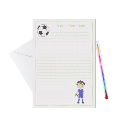 Footballer Personalised Letter Writing Set - 15 Sheets & Envelopes - Lots Of Designs