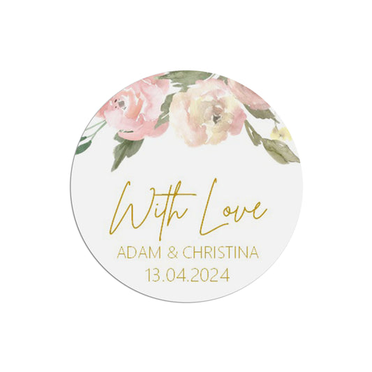 With Love Wedding Favour Stickers -  Blush Floral