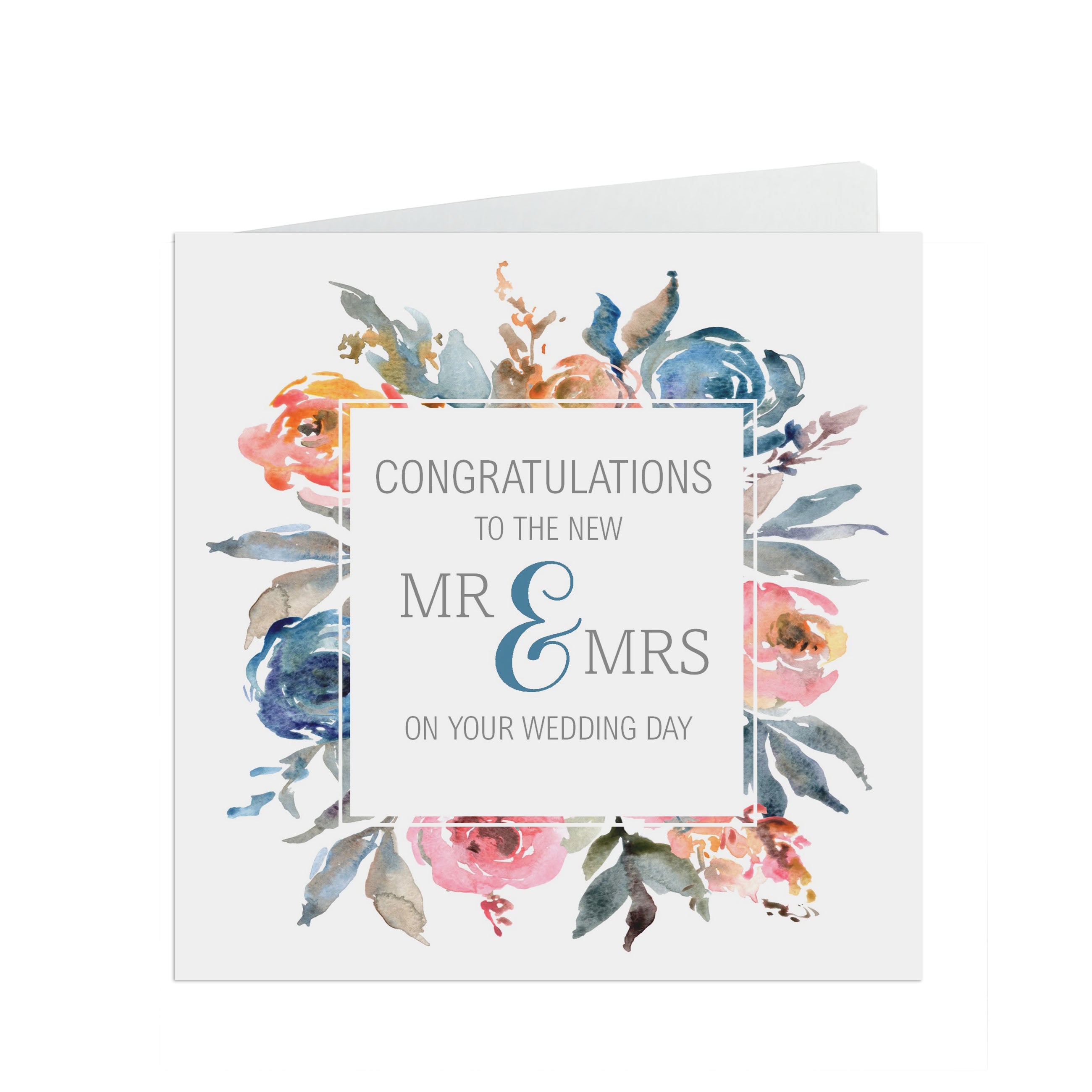 Congratulations To The New Mr & Mrs Wedding Day Card - Blue & Orange ...