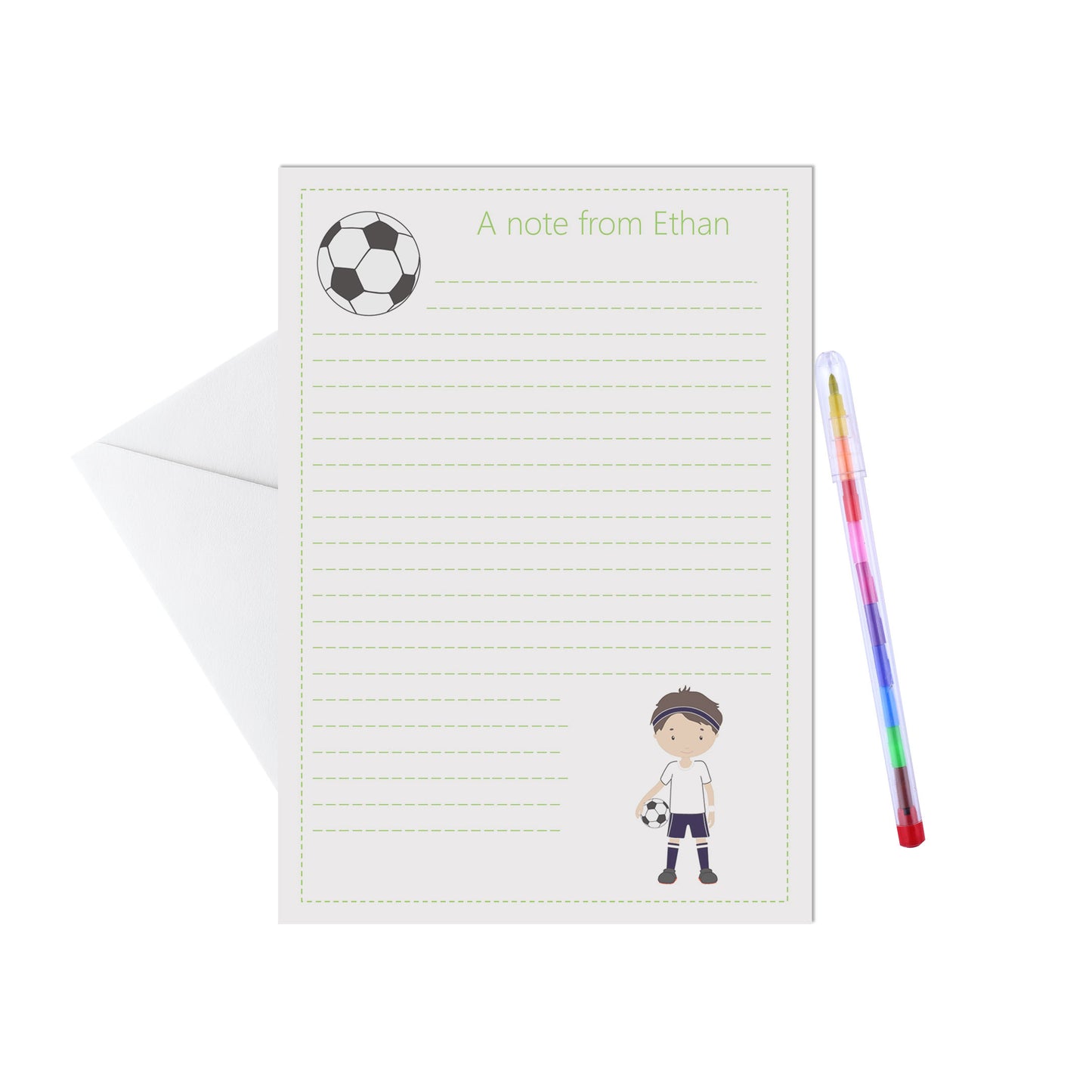 Footballer Personalised Letter Writing Set - 15 Sheets & Envelopes - Lots Of Designs