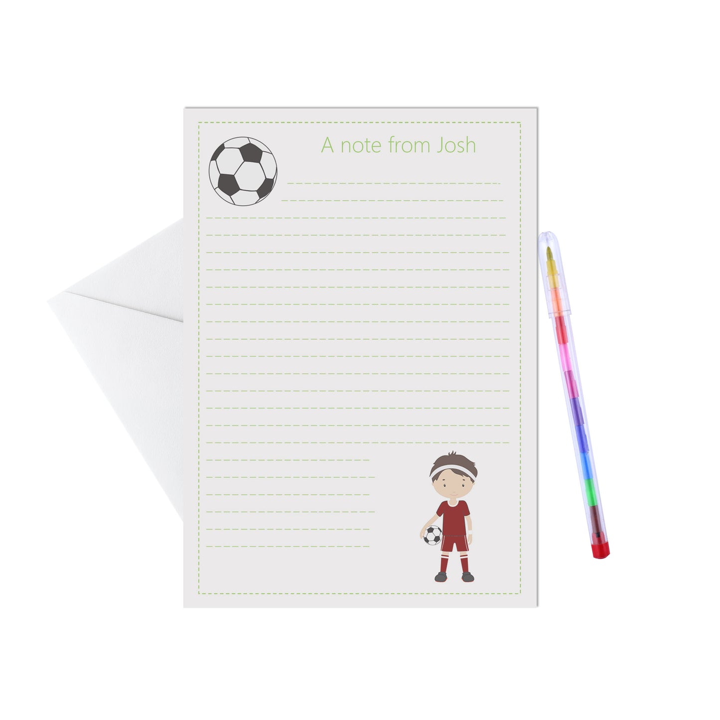 Footballer Personalised Letter Writing Set - 15 Sheets & Envelopes - Lots Of Designs