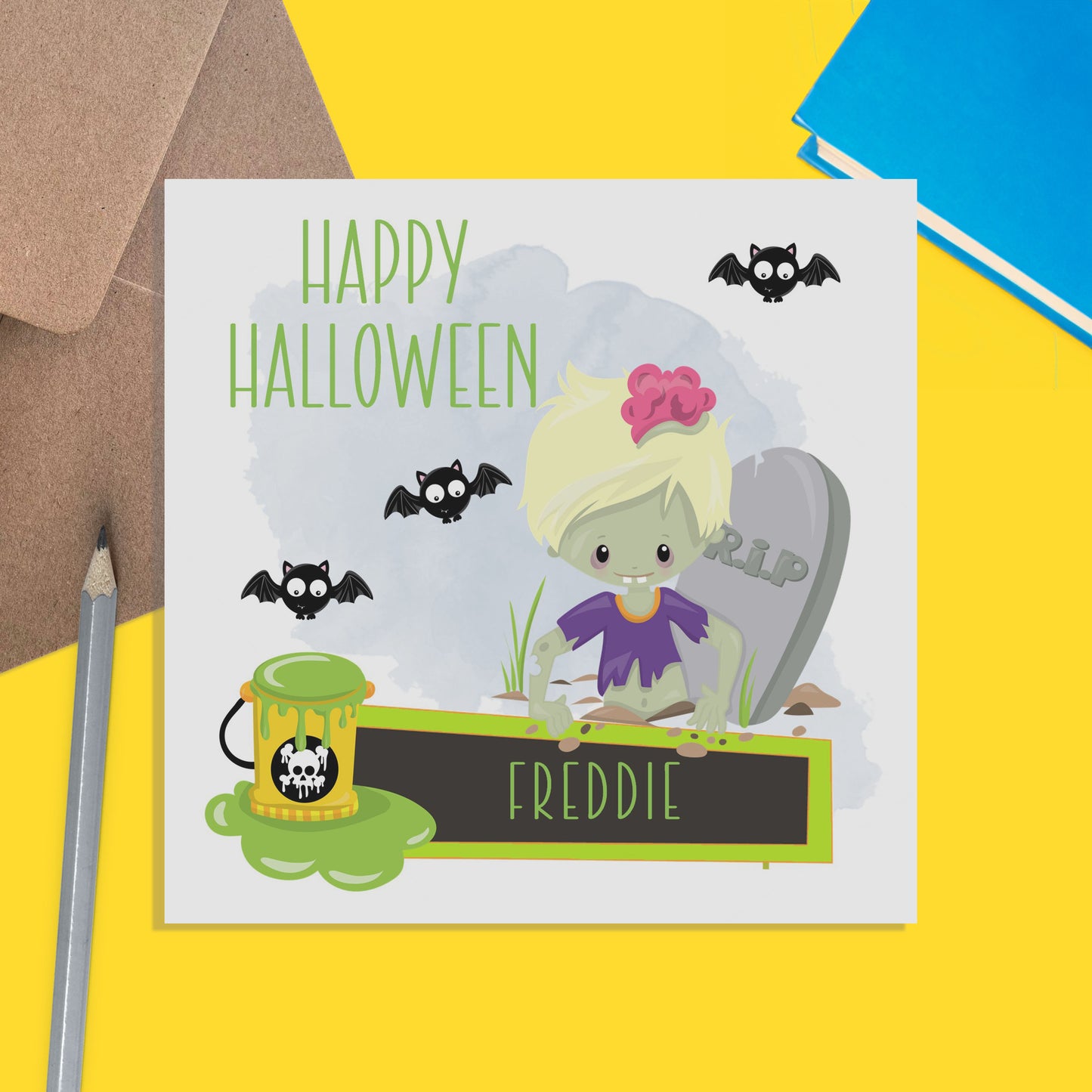 Zombie Halloween Personalsied Children's Card