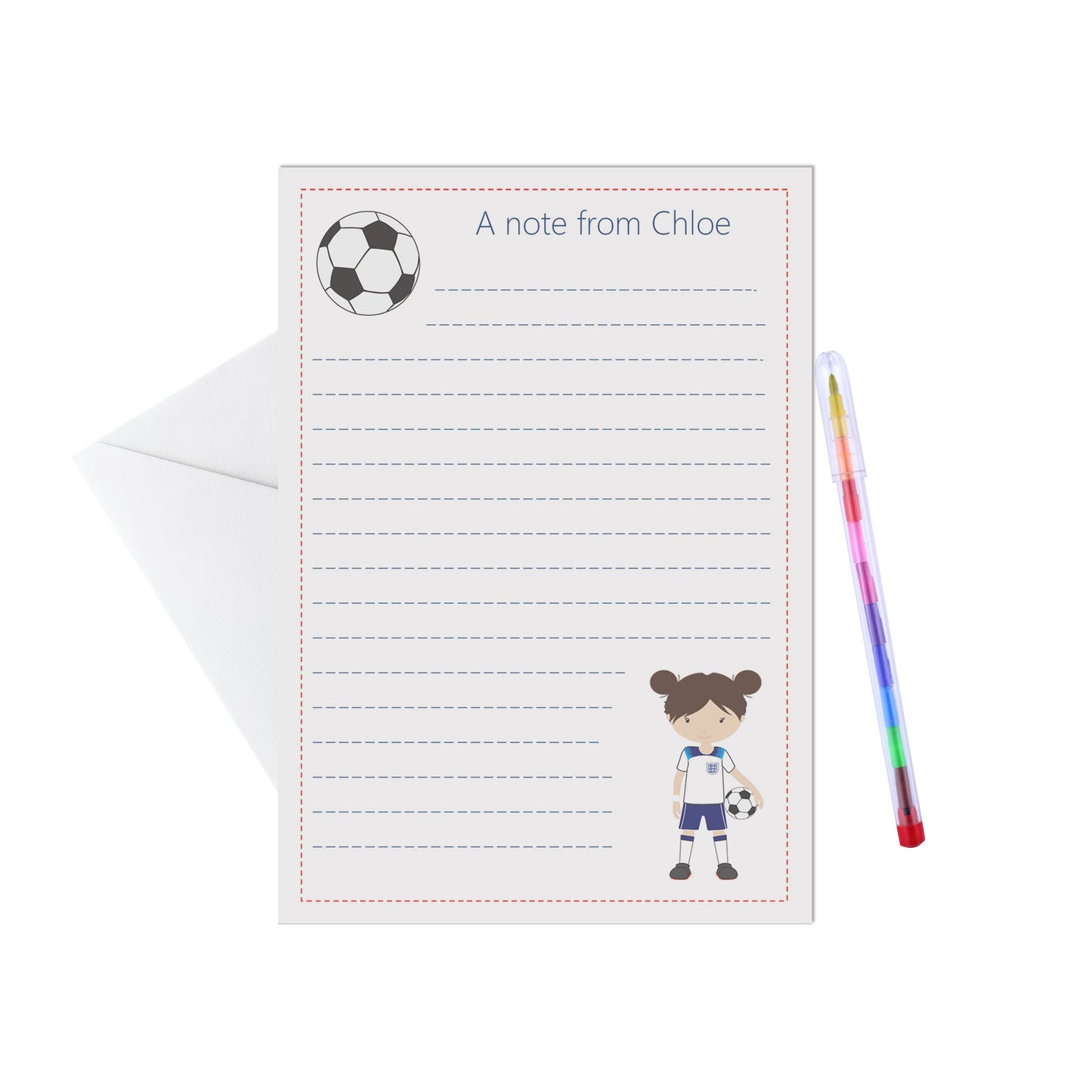 Footballer Personalised Letter Writing Set - 15 Sheets & Envelopes - Lots Of Designs