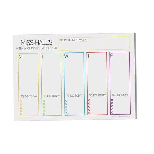  Teachers Weekly Classroom Planner, Personalised Organisation Planner A4 with 40 undated tear off pages, by PMPRINTED 