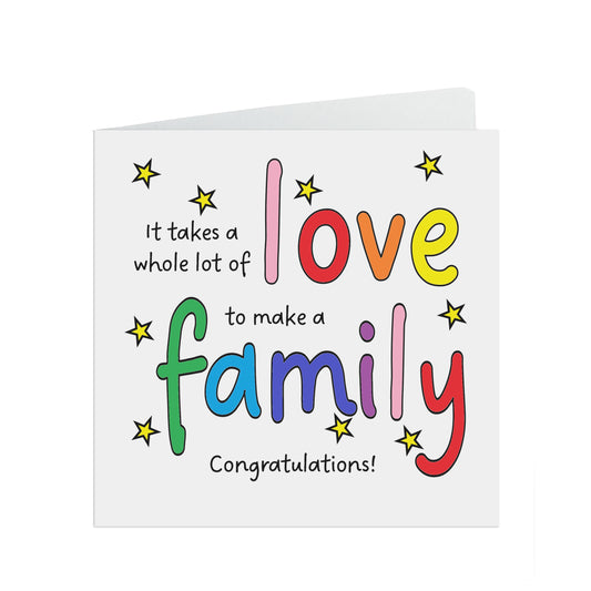 Colourful Love Makes A Family Card For Newly Adopted Child Or Family.